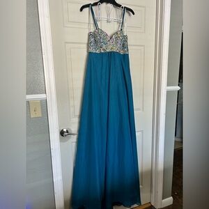 Sparkling Teal Prom Dress with Beaded Bodice